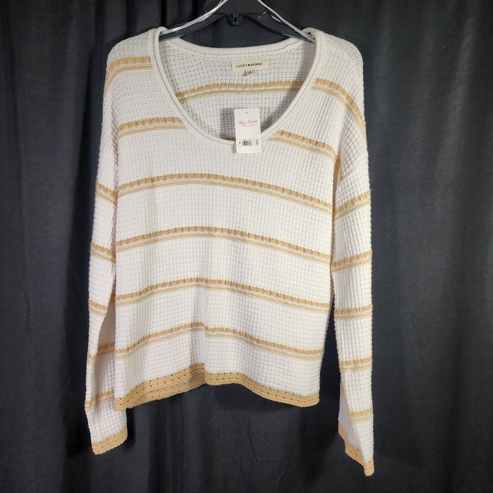Lucky Brand White Textured Knit Sweater Long Sleeve Scoop Neck M NWT 89.50